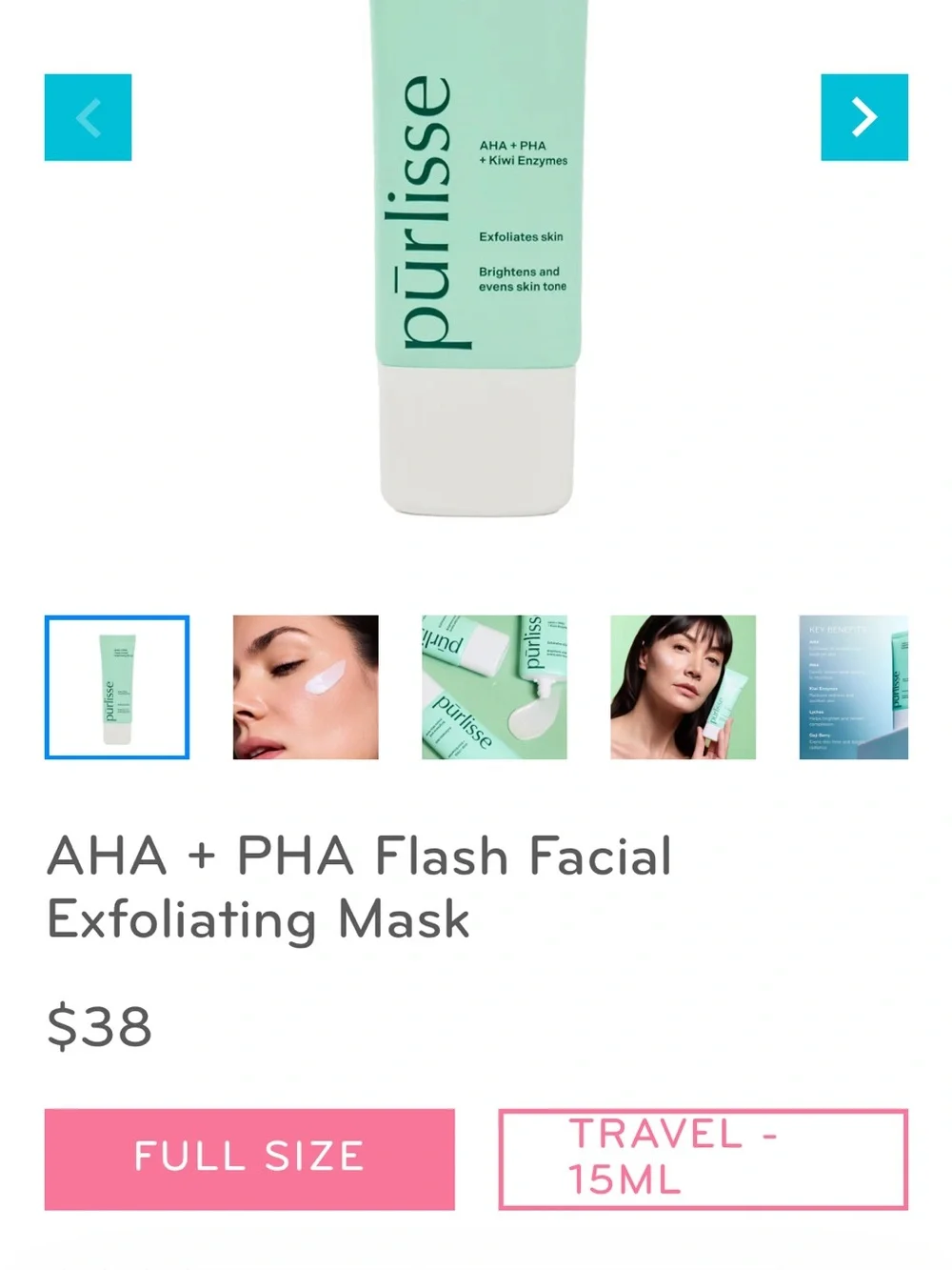 purlisse Mint Green AHA + PHA Flash Facial Exfoliating Mask